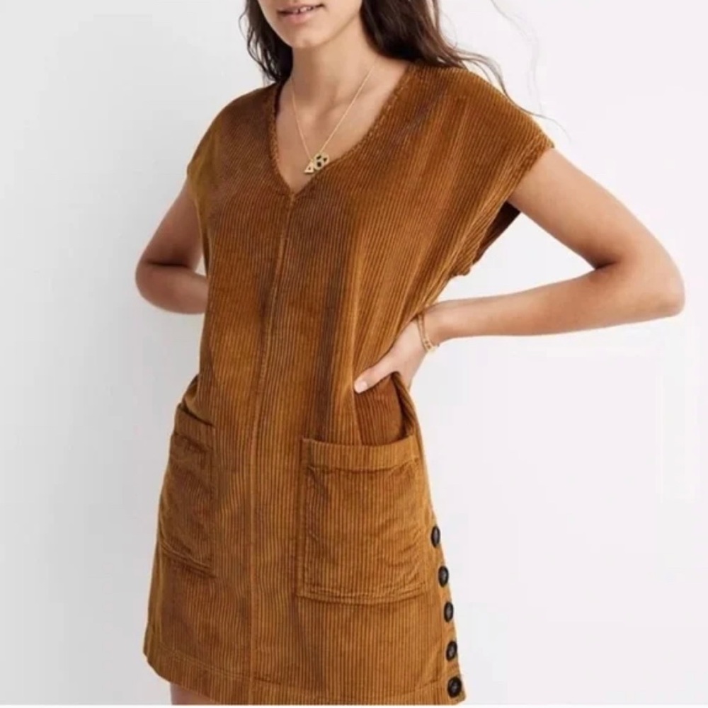 Madewell Corduroy Shift Dress in Gold, Size XL